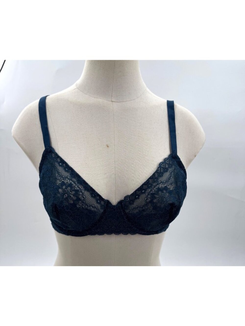 La Perla Miss Studio Skyline Lace Bra Size 32 Blue Floral Sheer Mesh